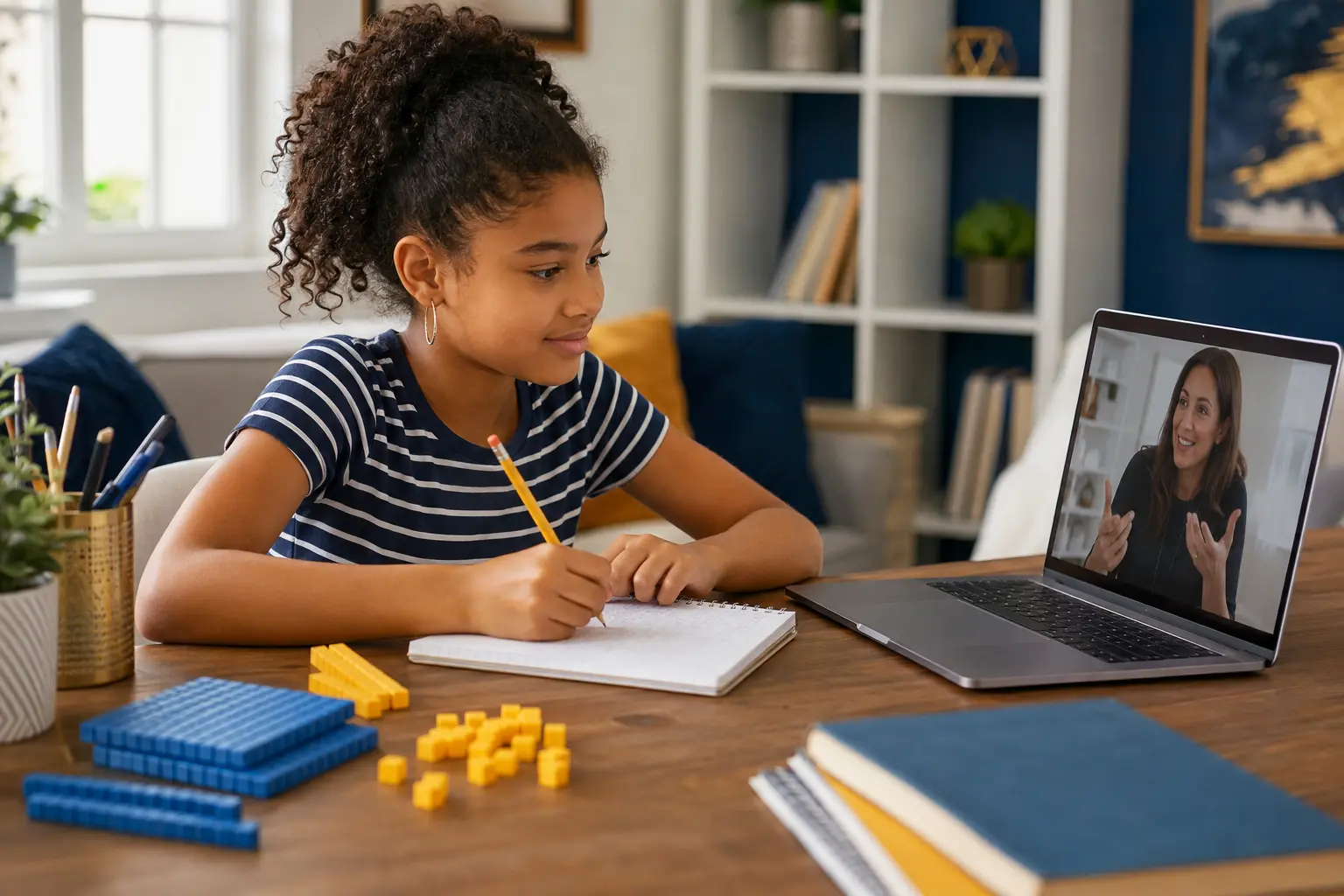 Student building math understanding during a live online lesson with an instructor